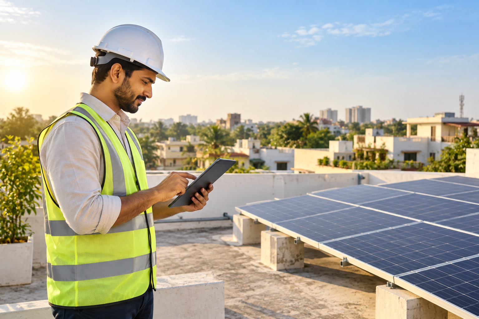 Solarsoch team assessing a rooftop for a housing society